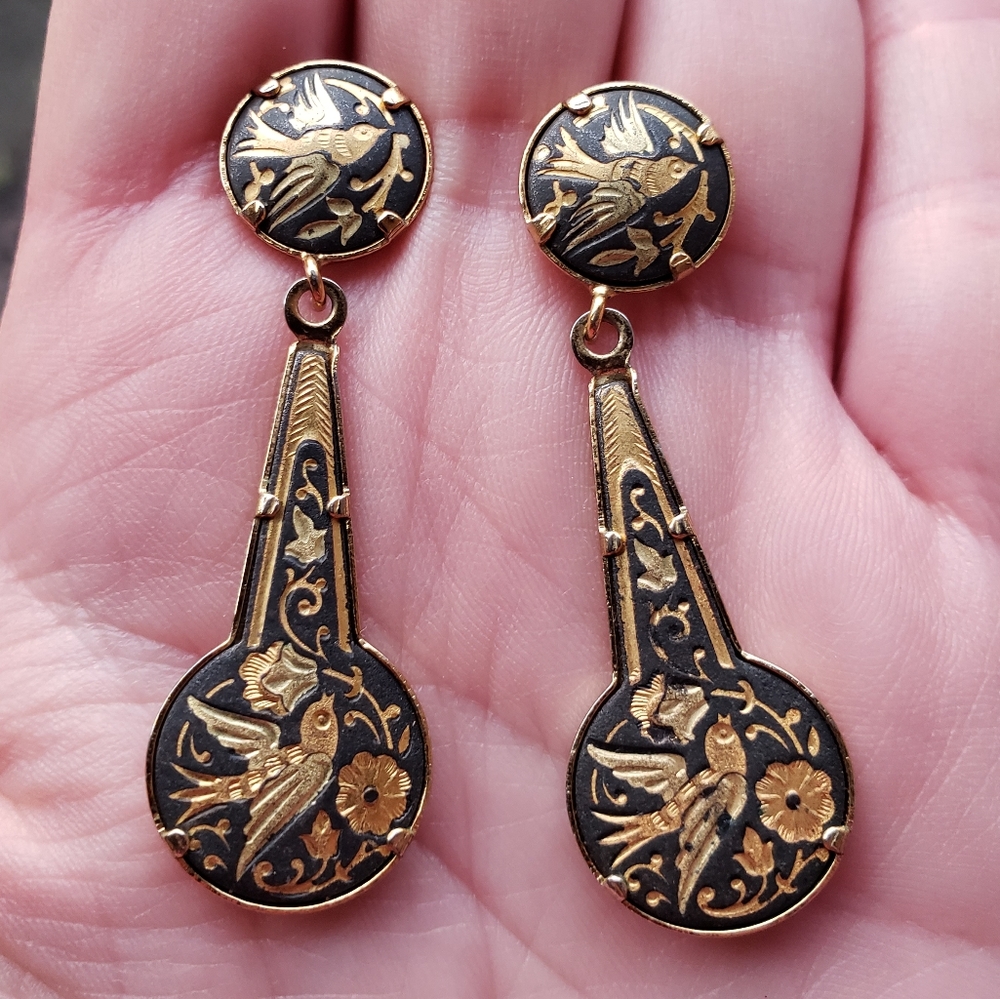 Vintage Handpainted Spanish Damascene Earrings